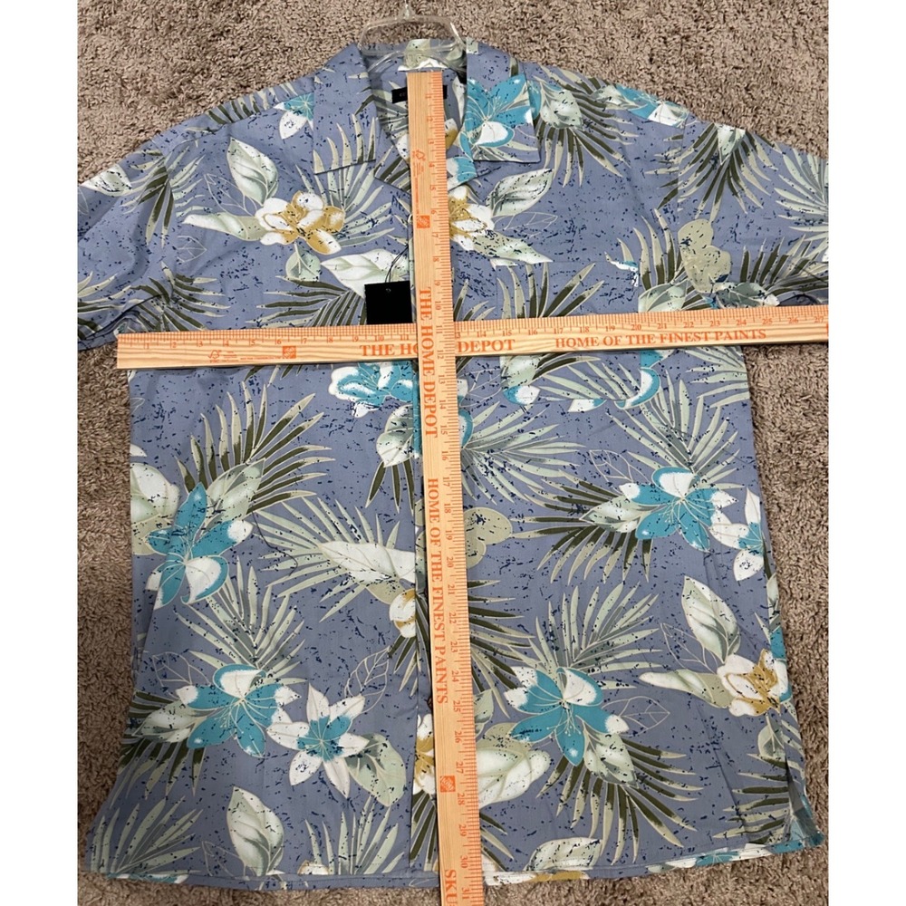 Cotton Traders Mens Large Blue Tropical Floral Palm Cotton Hawaiian Shirt NWT - Picture 3 of 9